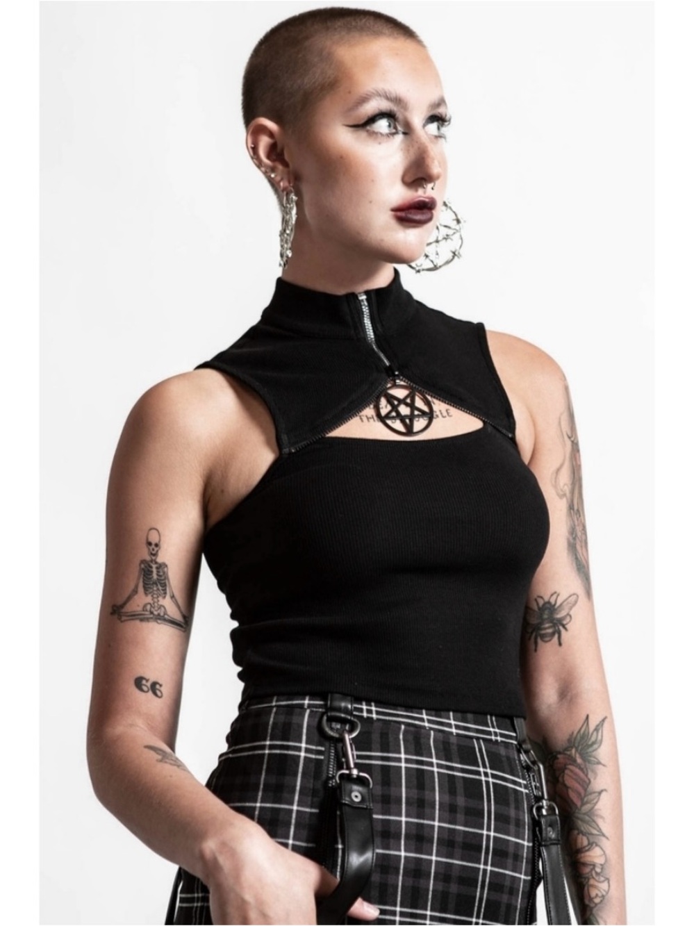 Killstar Uproar Ribbed Zip Neck Cutout Top Black Goth Alt Witchcore Grunge Med